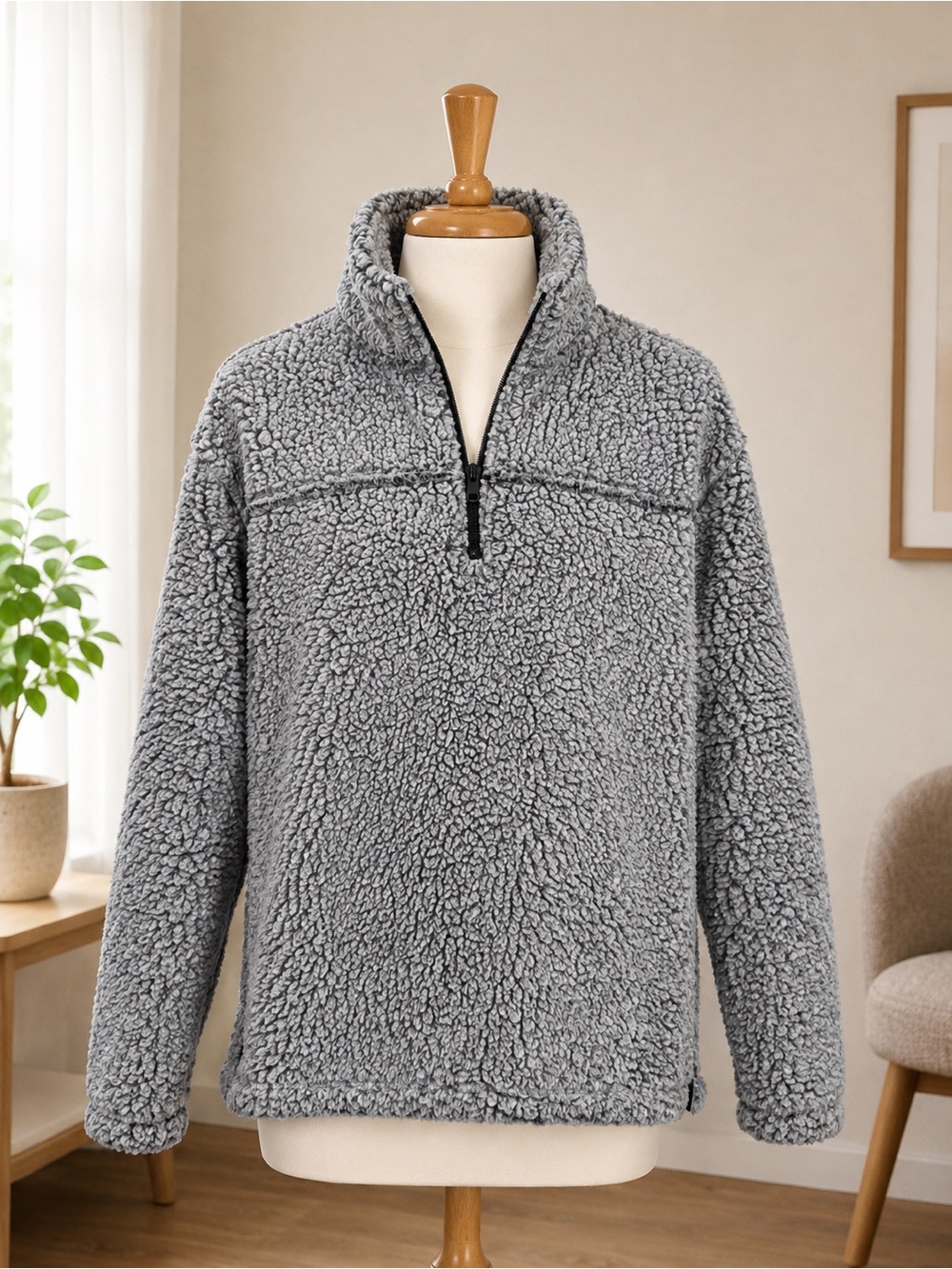 Men's Gray Sherpa Half-Zip Pullover Sweater